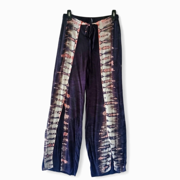 YOUNG FABULOUS & BROKE Grey Pink Tie Dye Side Split Wide-Leg Pants Women's SZ L‎ - Picture 3 of 11